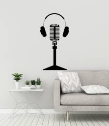 Microphone Headphones Vinyl Wall Decal Music Musical Decor Idea Karaoke Bar Stickers Mural - #3127Di - thumbnail 1