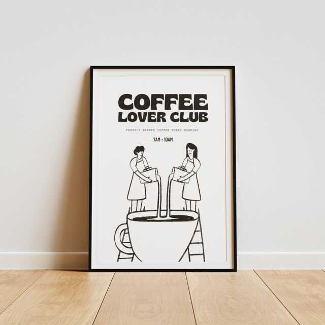 Coffee Lover Club Poster - Pouring Coffee Design, Love Gift, Kitchen Poster, Wall Art, Corner Print - image 1