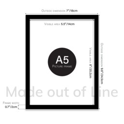 A5 Black Picture Frame, Frame With Mount For A6 Print Option, Poster Photo Size, Made in The Uk, Wall Art Fame - thumbnail 3