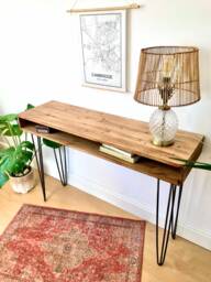 Bespoke Handmade Wooden Table/Desk Long Drawer Draw 120 X 40. Industrial Retro, Urban Chic, Hairpin Legs, Solid Wood, Slim - thumbnail 1