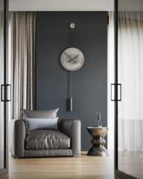 Large Silver Pendulum Wall Clock - Serenity, Scandinavian Decor, Modern Silent Design - thumbnail 1