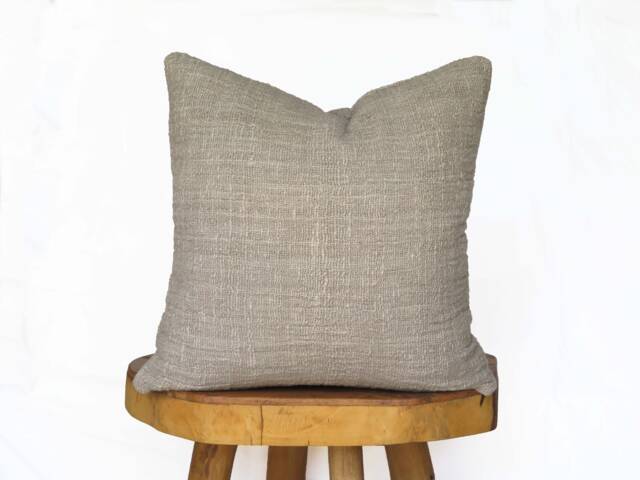 Handwoven Taupe Cotton Throw Pillow Cover, Organic Decor - image 1