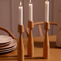 Maple Wood Candleholder Set Of 3 Albert Handturned Candlesticks For Hygge Decor. Minimalist Candle Holder Table Decor - thumbnail 2