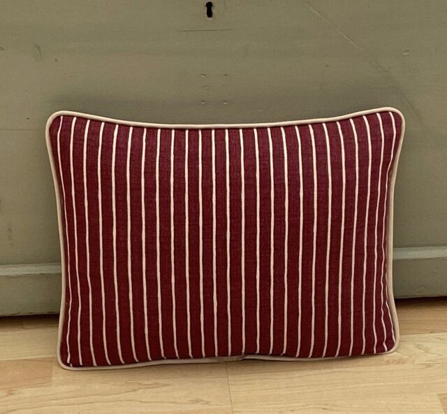 Crimson Red Stripe Piped Bolster Pillow Cover Handmade Linen Cushion Sham - image 1