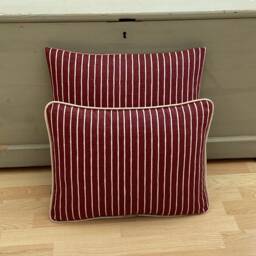 Crimson Red Stripe Piped Bolster Pillow Cover Handmade Linen Cushion Sham - thumbnail 2