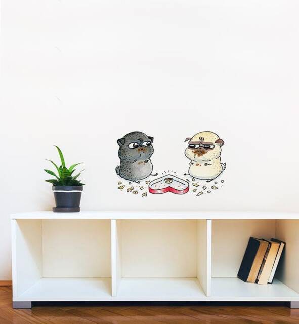 Last Is Mine Pug Fight Wall Sticker Decal - Dogs & Pets Stickers, Art, Decals, Kids Animals Decals