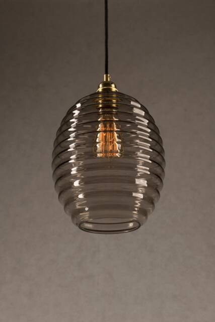 Clear Smoked Glass Light With Brass Top, Hand Blown Lamp - image 1