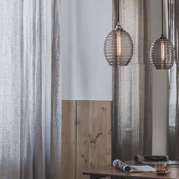 Clear Smoked Glass Light With Brass Top, Hand Blown Lamp - thumbnail 3