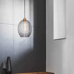 Clear Smoked Glass Light With Brass Top, Hand Blown Lamp - thumbnail 2