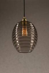 Clear Smoked Glass Light With Brass Top, Hand Blown Lamp