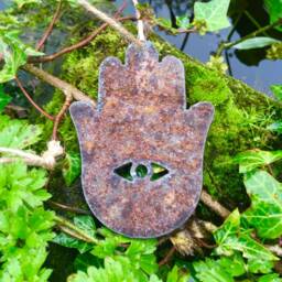Rusty Metal Hamsa Hand Wall Art Christmas Tree Hanger Rustic Steel Garden Yoga Decor Medatation Area Decoration Hippie Eye Design 10cm - thumbnail 2