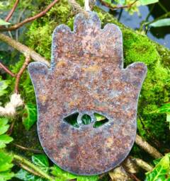 Rusty Metal Hamsa Hand Wall Art Christmas Tree Hanger Rustic Steel Garden Yoga Decor Medatation Area Decoration Hippie Eye Design 10cm