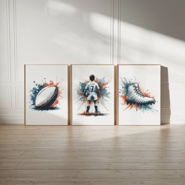 Custom Rugby Prints - Set Of 3 Posters - Personalised Kids Bedroom Decor Gifts Boys Wall Art Personalized Artwork - image 1
