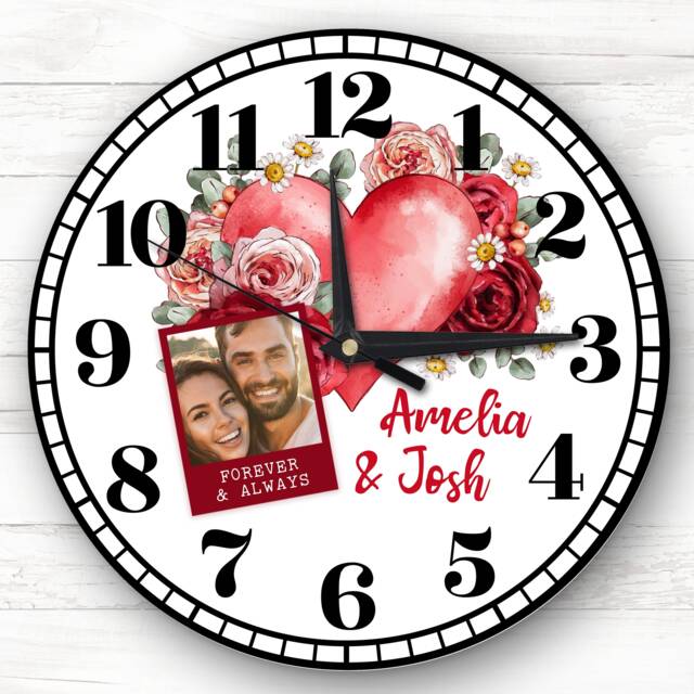 Love Photo Forever & Always Valentine's Day Gift Anniversary Personalised Clock - image 1