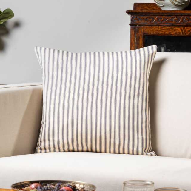 Ivory & Grey Nautical Ticking Cushion. Traditional Marine Stripe Design in Stone Ivory. 17x17 - image 1
