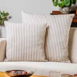 Ivory & Grey Nautical Ticking Cushion. Traditional Marine Stripe Design in Stone Ivory. 17x17 - thumbnail 3