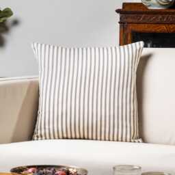 Ivory & Grey Nautical Ticking Cushion. Traditional Marine Stripe Design in Stone Ivory. 17x17 - thumbnail 1