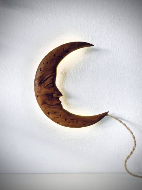 Wall Decoration Hand Carved Moon Led Lighting, Wooden Decor, Unique Lamp, Cozy Night Light For Home - image 1