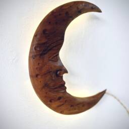 Wall Decoration Hand Carved Moon Led Lighting, Wooden Decor, Unique Lamp, Cozy Night Light For Home - thumbnail 2
