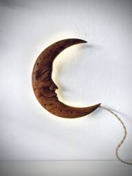Wall Decoration Hand Carved Moon Led Lighting, Wooden Decor, Unique Lamp, Cozy Night Light For Home - thumbnail 1