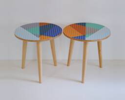 Custom Round Side Table - Scandinavian Geometric Art, Hairpin Or Wooden Legs - thumbnail 1