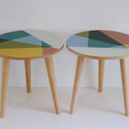 Custom Round Side Table - Scandinavian Geometric Art, Hairpin Or Wooden Legs - thumbnail 3