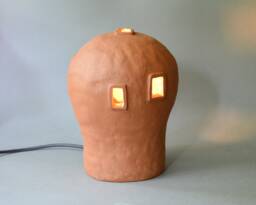 Handcrafted Terracotta Ceramic Table Lamp, Minimalist Bedside Ambient Lighting, Modern Clay Home Decor Accent - thumbnail 1
