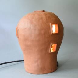 Handcrafted Terracotta Ceramic Table Lamp, Minimalist Bedside Ambient Lighting, Modern Clay Home Decor Accent - thumbnail 2