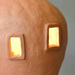 Handcrafted Terracotta Ceramic Table Lamp, Minimalist Bedside Ambient Lighting, Modern Clay Home Decor Accent - thumbnail 3
