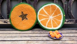 Handfelted Seat Cushion As Fruit Slice Papaya & Green Orange