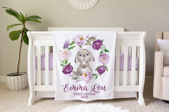 First Easter Gift, Personalized Baby Blanket, Bunny Shower Gift Birthday Animal - image 1
