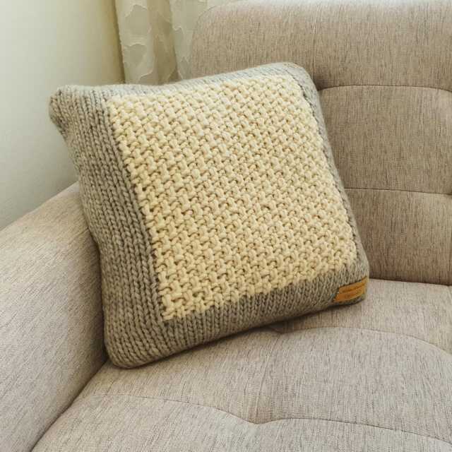 "Merino Wool Knitted Cushion, Square Knit Pillow 16.5""x16.5" - image 1