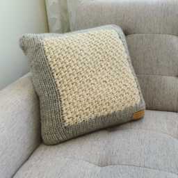 "Merino Wool Knitted Cushion, Square Knit Pillow 16.5""x16.5"