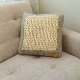 "Merino Wool Knitted Cushion, Square Knit Pillow 16.5""x16.5" - thumbnail 4