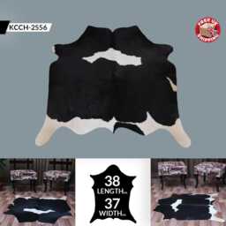 Black & White Cowhide Rug - Hair-On Leather Accent - 38x37 Inches - thumbnail 2