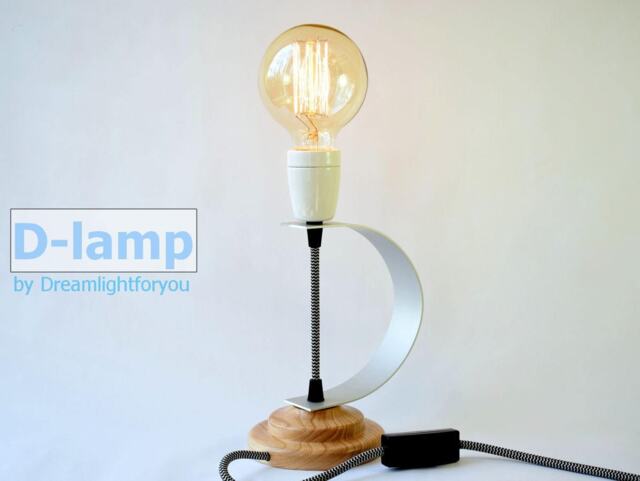 Table Lamp D-Lamp Handmade Desk Made Of Wood & Aircraft Aluminum Bedside Industrial Wood Table Unique Light - image 1