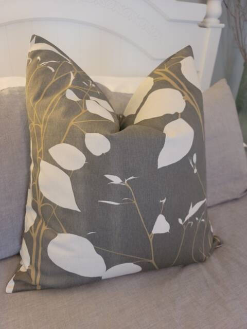Leaf Print Pillow Cover Gray, Brown & Ivory Brushed Cotton - image 1
