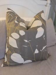 Leaf Print Pillow Cover Gray, Brown & Ivory Brushed Cotton - thumbnail 1