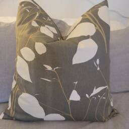 Leaf Print Pillow Cover Gray, Brown & Ivory Brushed Cotton - thumbnail 3