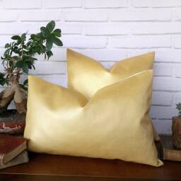 Metallic Gold Faux Leather Pillow Cover Modern Home Decor - thumbnail 3