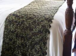 Crocheted Camouflage Bed Runner King Scarf, Rustic Decor