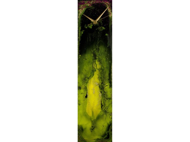 Gold & Green Modern Wall Clock Glass Art, Unusual For Contemporary Home Decor, Gifts Housewarming Present New - image 1