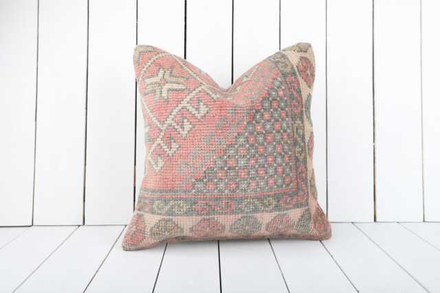 16x16 Turkish Kilim Pillow Cover Bohemian Accent Cushion - image 1