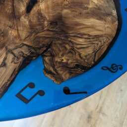 Round Walnut Coffee Table Live Edge Epoxy Music Decor, Handmade - thumbnail 3