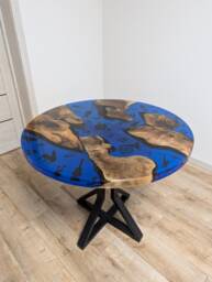 Round Walnut Coffee Table Live Edge Epoxy Music Decor, Handmade