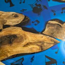 Round Walnut Coffee Table Live Edge Epoxy Music Decor, Handmade - thumbnail 4