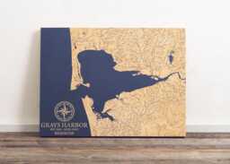 Grays Harbor, Washington Map - Engraved Wood Coastal Chart Wall Art Sign, Beach Home Decor Nautical Print, Unique Personalized Family Gift - thumbnail 1