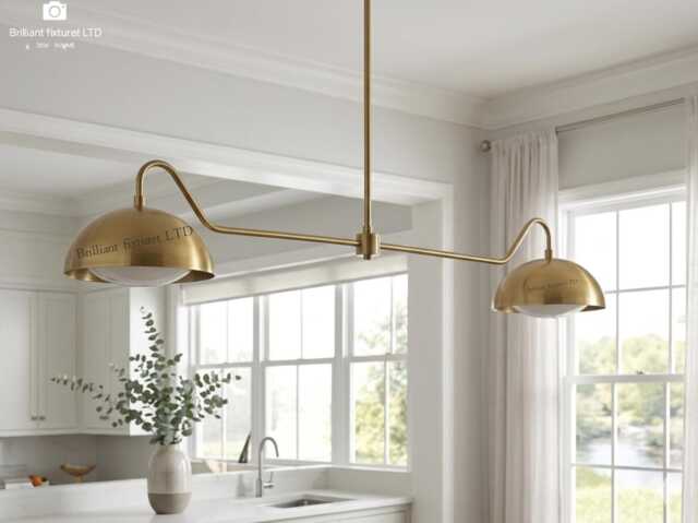 Mid-Century Modern Brass Globe Chandelier Linear 2-Light Pendant - image 1