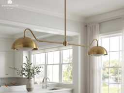 Mid-Century Modern Brass Globe Chandelier Linear 2-Light Pendant