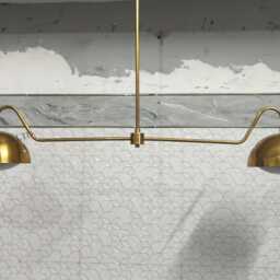Mid-Century Modern Brass Globe Chandelier Linear 2-Light Pendant - thumbnail 3